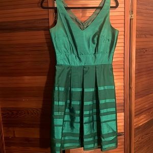 Lord & Taylor green fit and flare dress, striped skirt